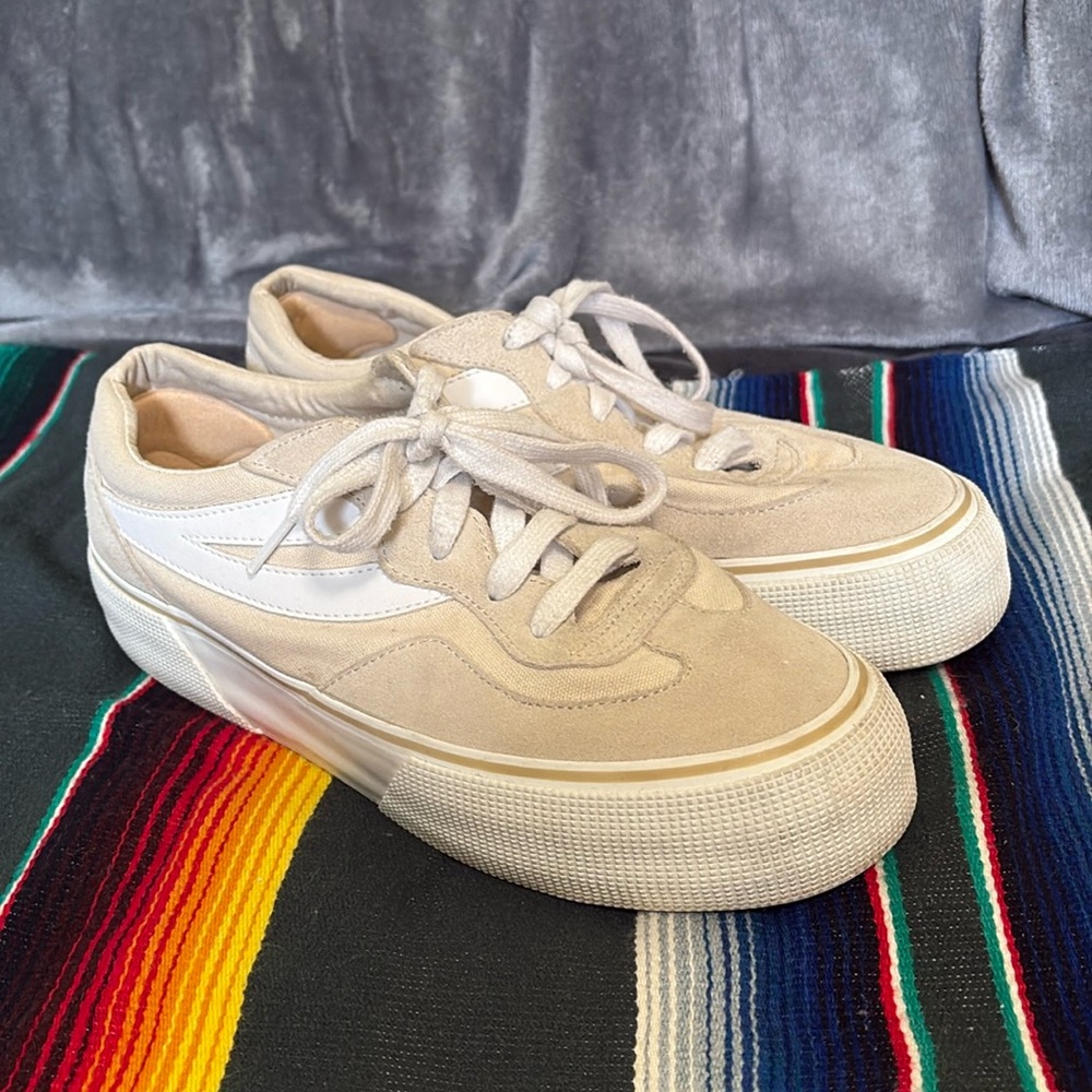 Anthropologie Superga 3401 Revolley Platform Beige and White Sneakers